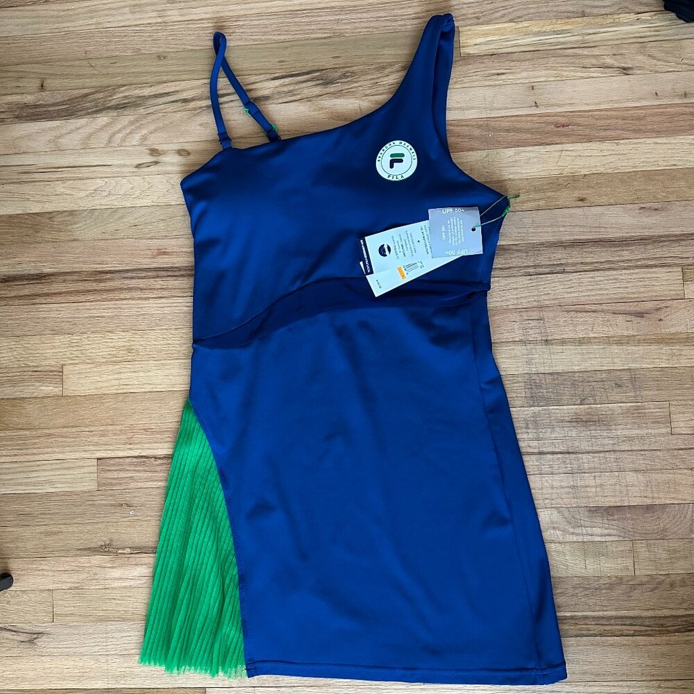 NWT Fila Brandon Maxwell Blue Green Asymmetrical Tennis Dress - Size Small